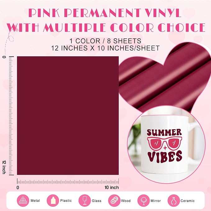 Tintnut Rouge Permanent Vinyl 8 Sheets 12''x10'' Adhesive Vinyl | Solid color