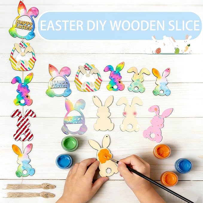 30Pcs Paintable Wooden Easter Bunnies Ornaments Unfinished Wood Cutouts