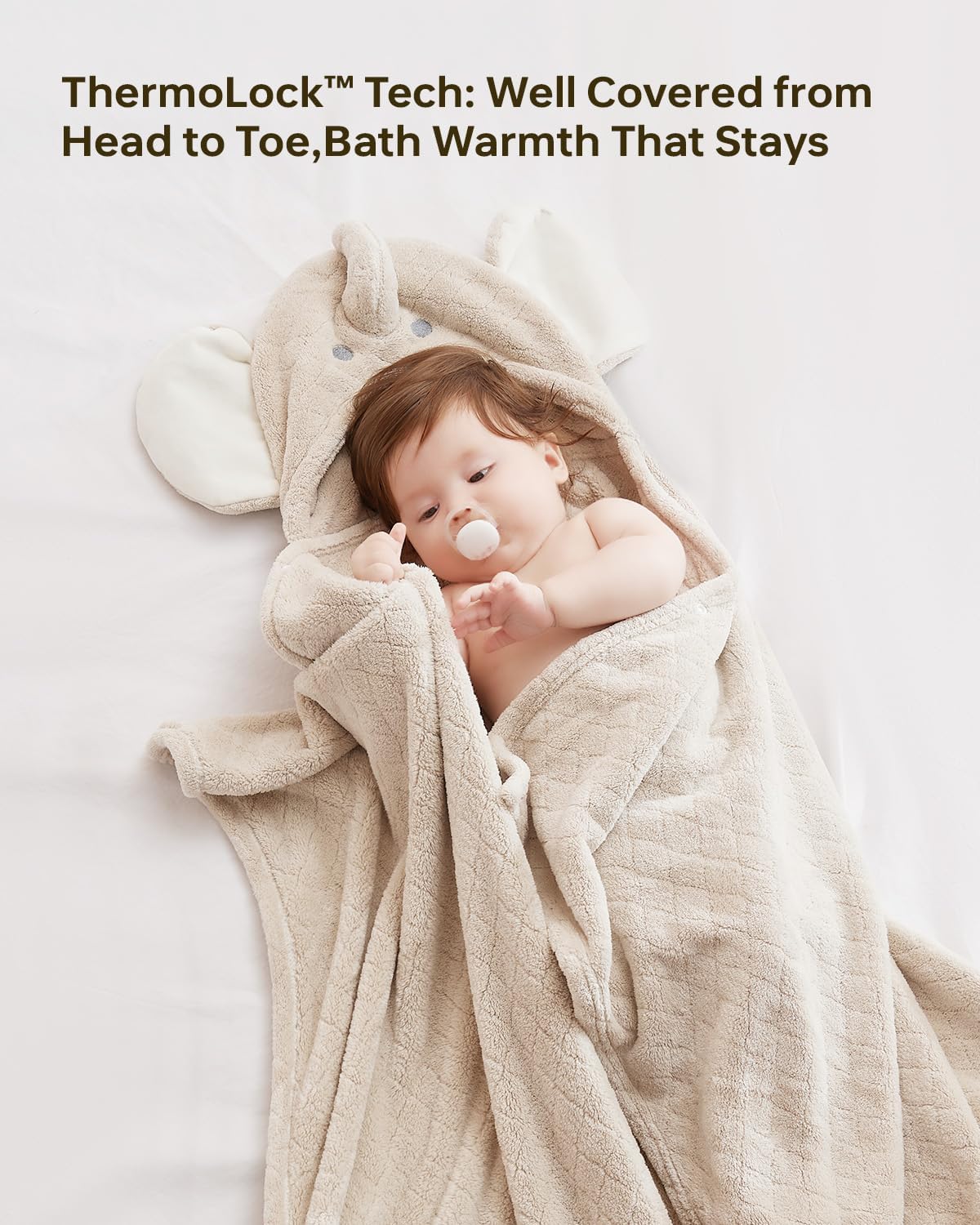 Hooded Baby Towels Super Absorbent Baby Bath Towel for Winter– Extra Large 49”x31” – Ultra Soft Coral Fleece for Newborns, Infants & Toddlers – Cute Elephant Design – Quick-Drying