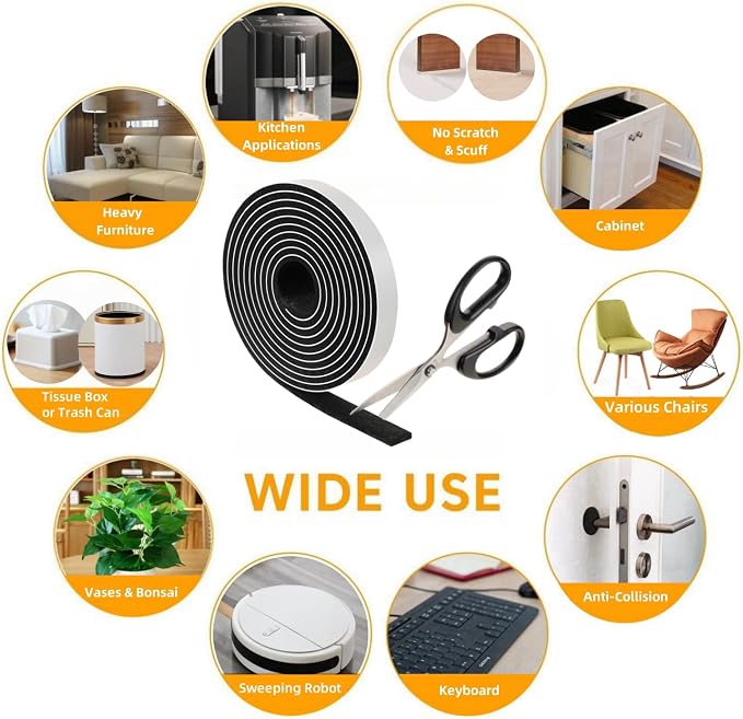Furnigear Felt Strips with Adhesive Backing Heavy Duty Cuttable Felt Tape Roll