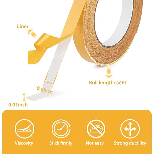 Double Sided Tape, 0.6IN x 66FT Mesh Double Stick Adhesive Tape