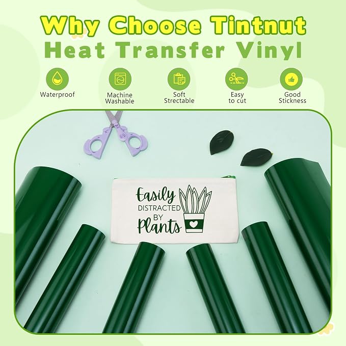 Tintnut Forest Green Heat Transfer Vinyl, easy cut & weed, stretch washable