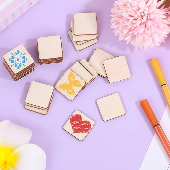 300 Pcs 1 Inch Unfinished Wood Pieces Blank Wood Squares Round Corner