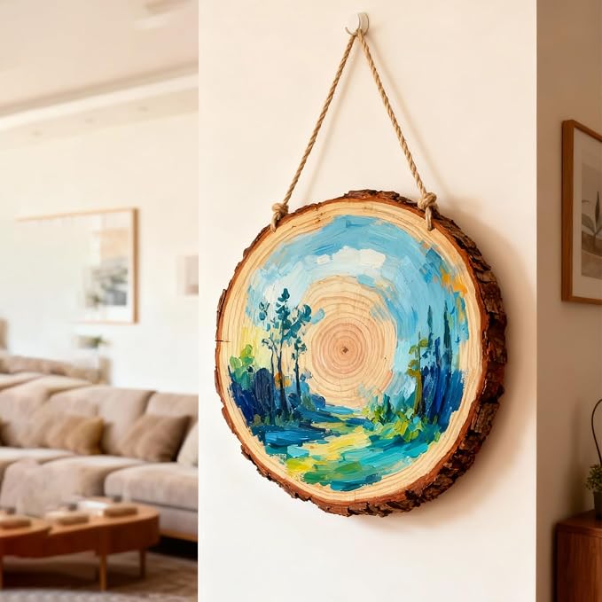 FSWCCK 2 Pack Nature Unfinished Round Wood Slices, 11-13 Inches Wooden Circle