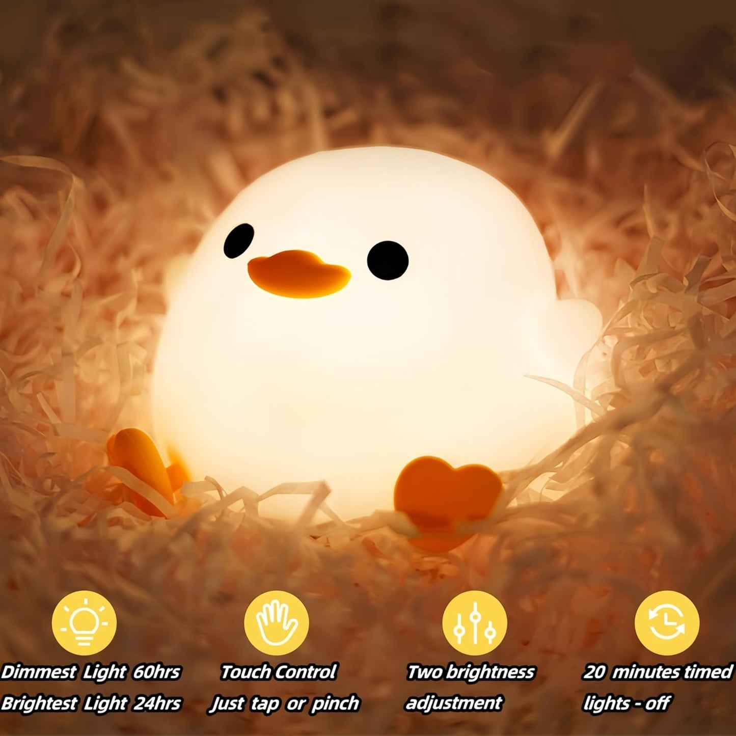 DoDo Duck Night Light, Cute Duck Lamp, Soft Silicone Dimmable Nursery Night Light, Touch Control & Rechargeable Night Lamp for Girls & Boys Bedroom, Living Room