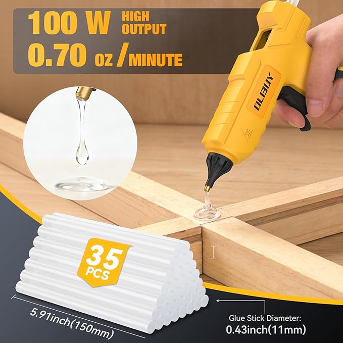 Cordless Hot Glue Gun for De-Walt 20V Battery - 100W Hot Glue Gun and 35PCS