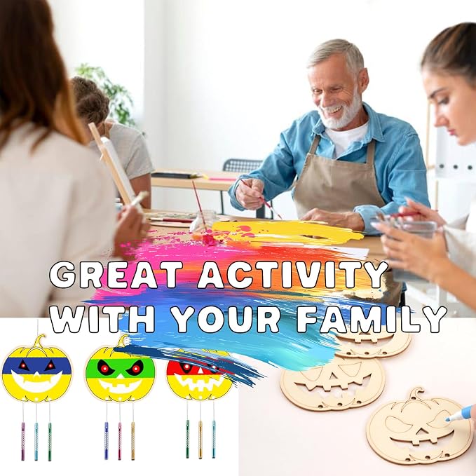 Wooden Pumkins Wind Chime Ornaments Painting Craft, 6 Style Cutouts