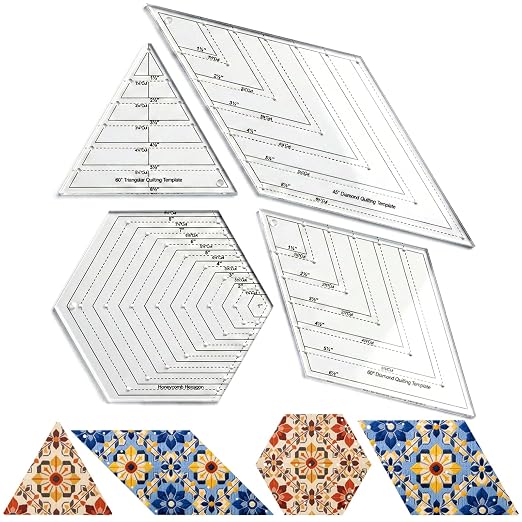 4 Pcs Quilting Ruler Set, 60 Degree Triangle and Diamond, 45 Degree Diamond