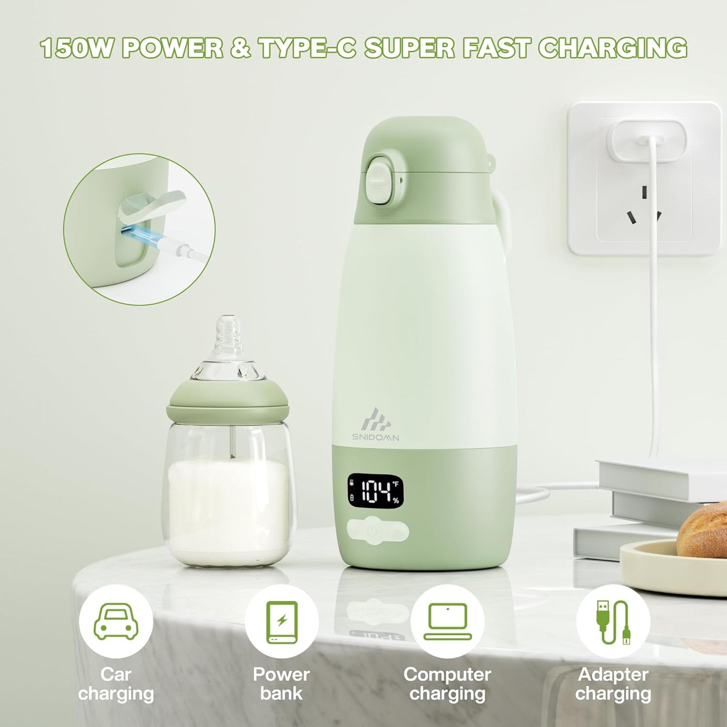 Portable Bottle Warmer for Travel, 2-Min Fast Heating Baby Bottle Warmer for Breastmilk & Formula, 17.8oz Formula Container to Go, Long Battery Life & Temp Control, Portable Milk Warmer On The Go