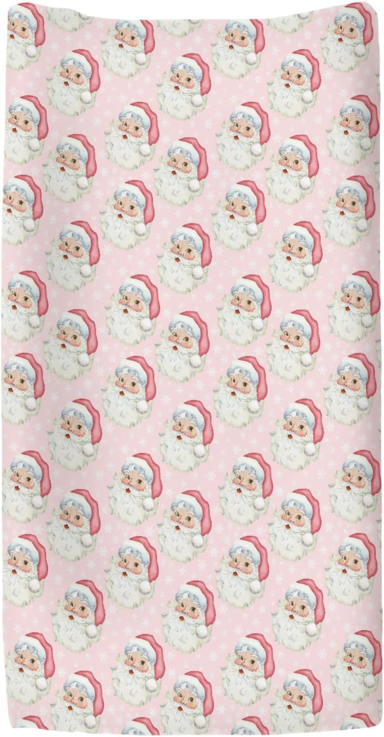 Vintage Christmas Santa Claus Snowflakes Baby Changing Pad Covers for Boys Girls Pink Santa Fitted Changing Table Cover Mats Winter Holiday Festive Soft Diaper Change Table Cover Sheets 32''×16''