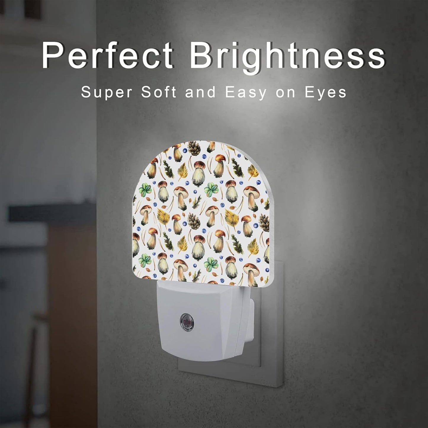 Boletus Mushrooms with Blueberries Night Light Plug into Wall,Forest Botanical Plants Leaves Dusk to Dawn Night Light,0.5w Energy Saving Friendly Nightlights for Kids Boys Girls
