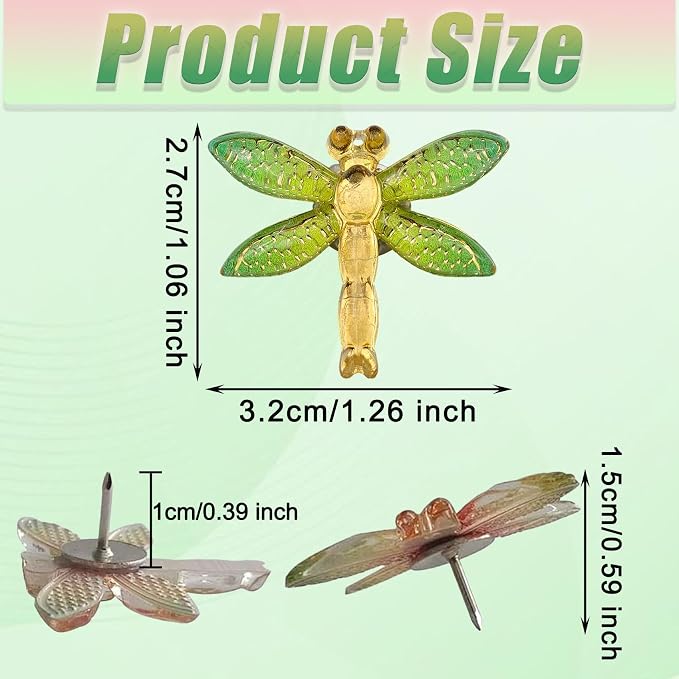30 Pcs Colorful Resin Dragonfly Push Pins, Insect Thumb Tacks