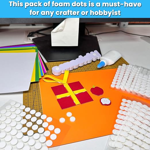 Tikfoam 1000Pcs Double Sided Adhesive Foam Dots, 2mm and 1mm Thick Tape