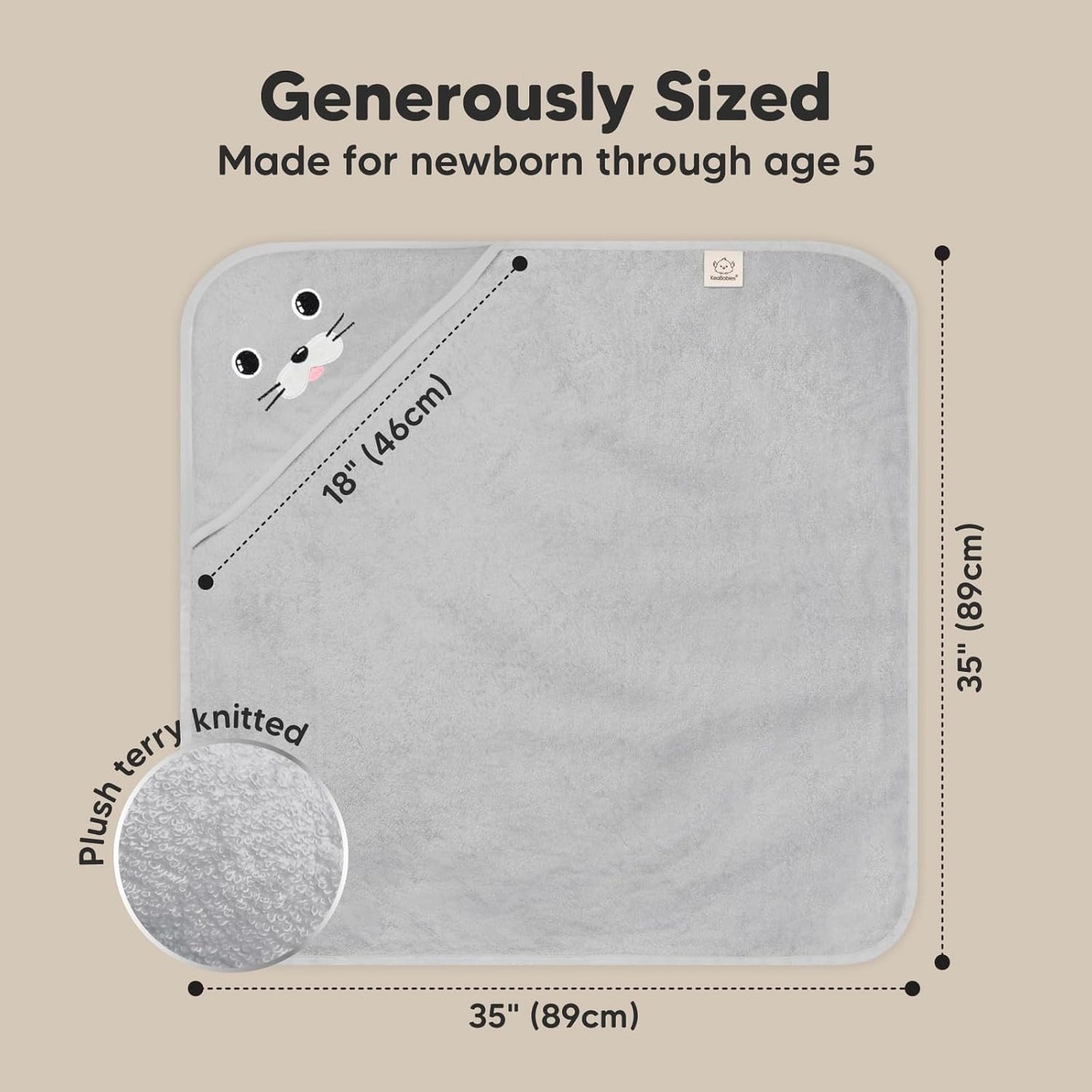 KeaBabies Hooded Baby Towel for Newborn - Viscose Derived from Bamboo Large Baby Bath Towels with Hood for Boys, Girls, Toddler, Extra Absorbent & Soft Newborn Bath Essentials (Seal, Regular)