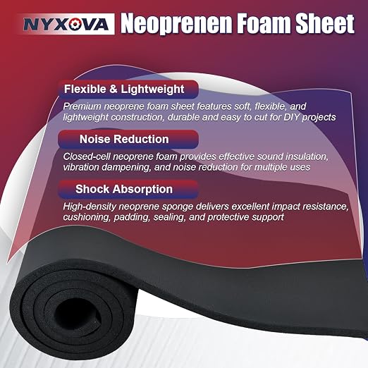 NYXOVA Neoprene Sponge Foam Sheet Roll, Closed Cell Foam Rubber Padding Without