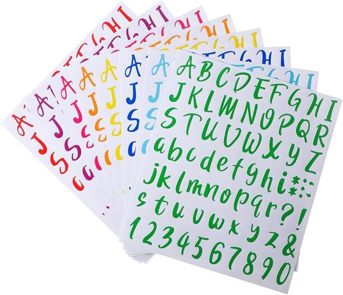 Outus 576 Pcs 8 Sheets Letters Stickers Vinyl Alphabet Number Decals Back to