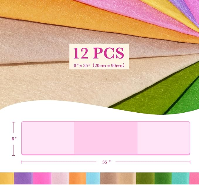 Phantomon 8" x 35" Felt Fabric Sheets, 1mm Sturdy Nonwoven Felt Rolls, Large