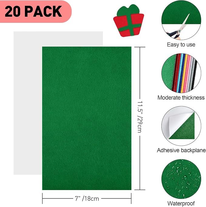 NACHLYNN 20Pcs Self Adhesive Felt Fabric Sheets 7"x11.5" /18x29cm Sticky Back