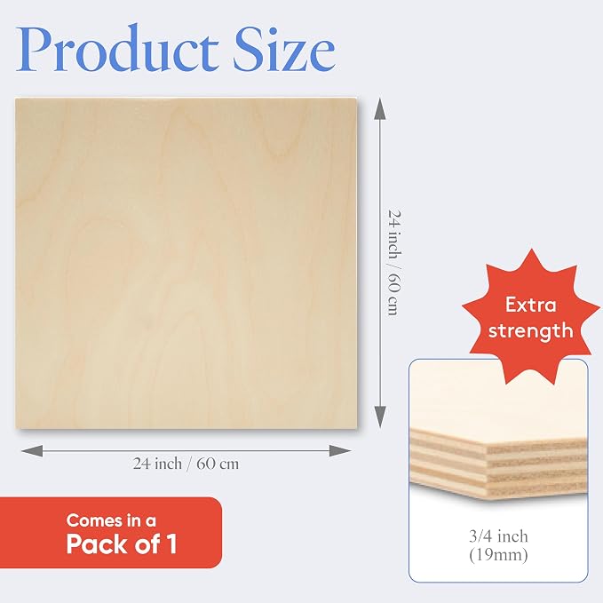 Baltic Birch Plywood 24 x 24 x 3/4 Inch - 18 mm Craft Wood