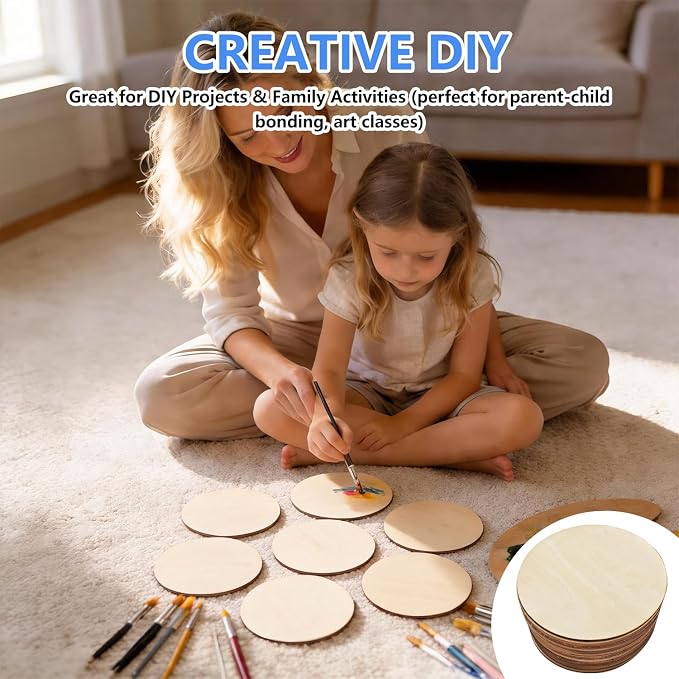 50PCS Wooden Round, Made of Basswood, 4 Inch Unprocessed Wood Pieces, Natural