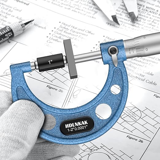 HDLNKAK Outside Micrometer, 1-2" Machinist Micrometer, 0.0001" Graduation
