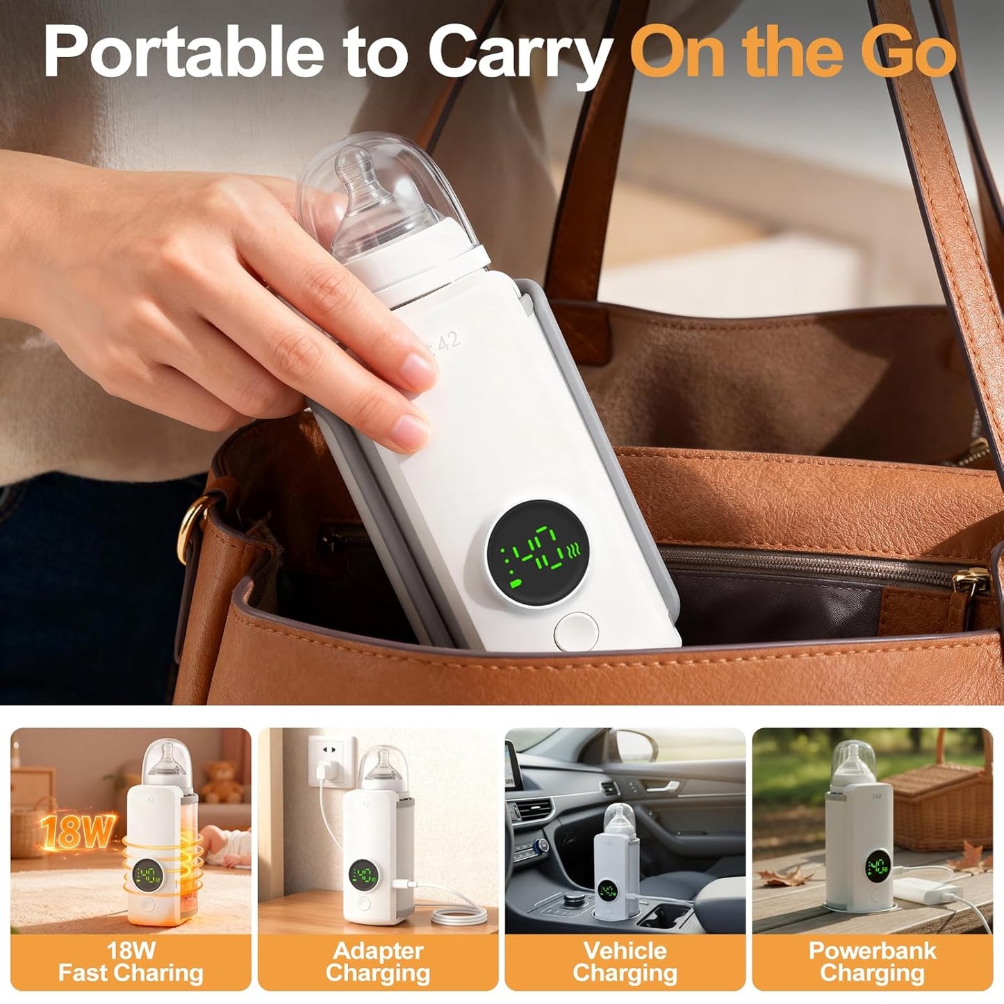 Solve The Milk Warming Dilemma Portable Bottle Warmer Requires no Water Rapid Heating with no Waiting 5-Hour Extended Heat Retention with Precise Temperature Control Enjoy Comfortable Feeding Anytime