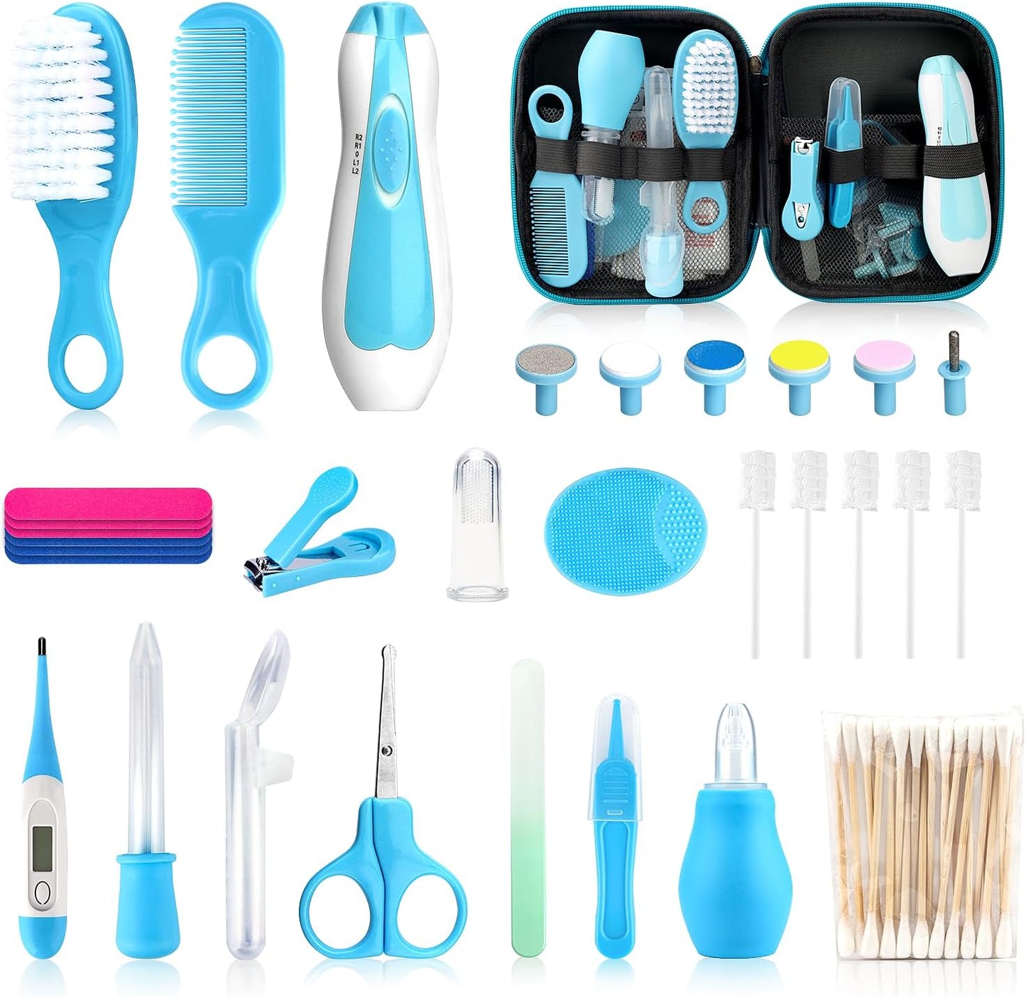 Baby Healthcare and Grooming Kit, Electric Safety Nail Trimmer Baby Nursery Set Newborn Nursery Health Care Set with Hair Brush Comb for Infant Toddlers Boys Girls Kids
