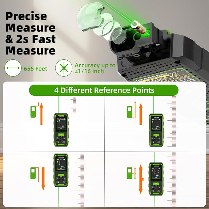 Huepar Dual Laser Measuring Tool, 656Ft Green-Beam Bilateral Digital Laser