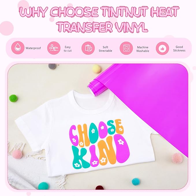 Tintnut Purple Neon Puff Heat Transfer Vinyl Roll, easy cut & weed, stretch