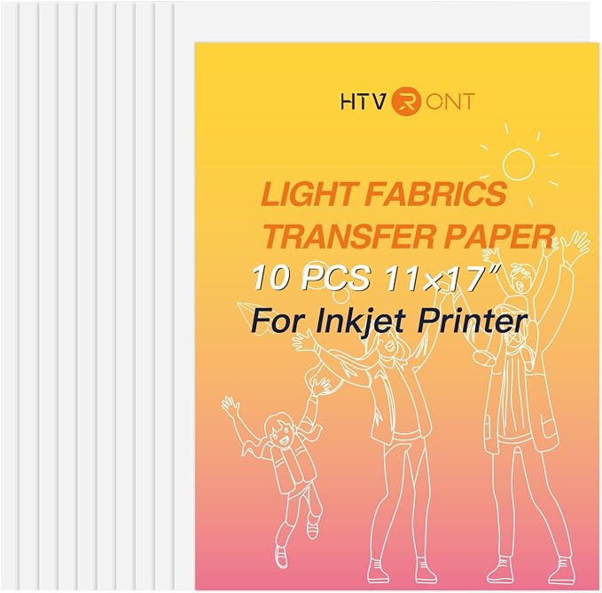 HTVRONT Iron on Transfer Paper for Light T Shirts -10 Pack 11x17" Heat Transfer