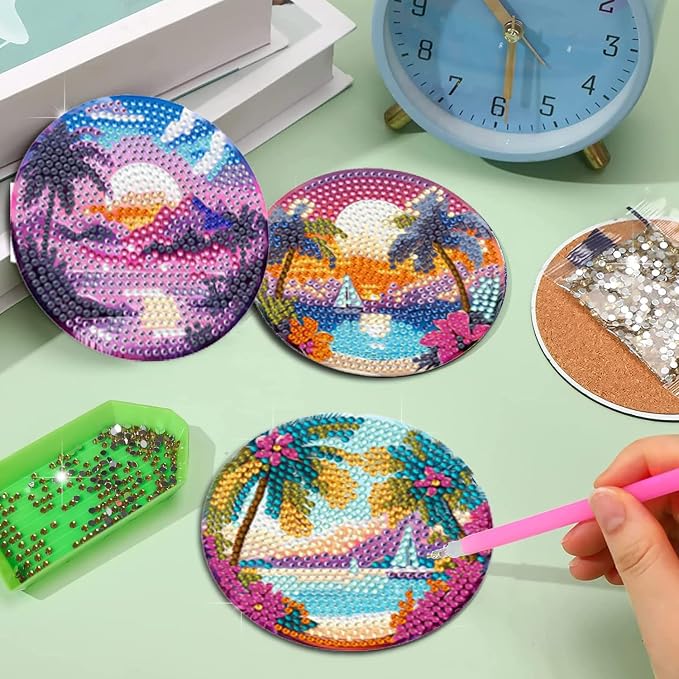 EWJRNSF 6 PCS Ocean Beach Diamond Art Coasters Kit