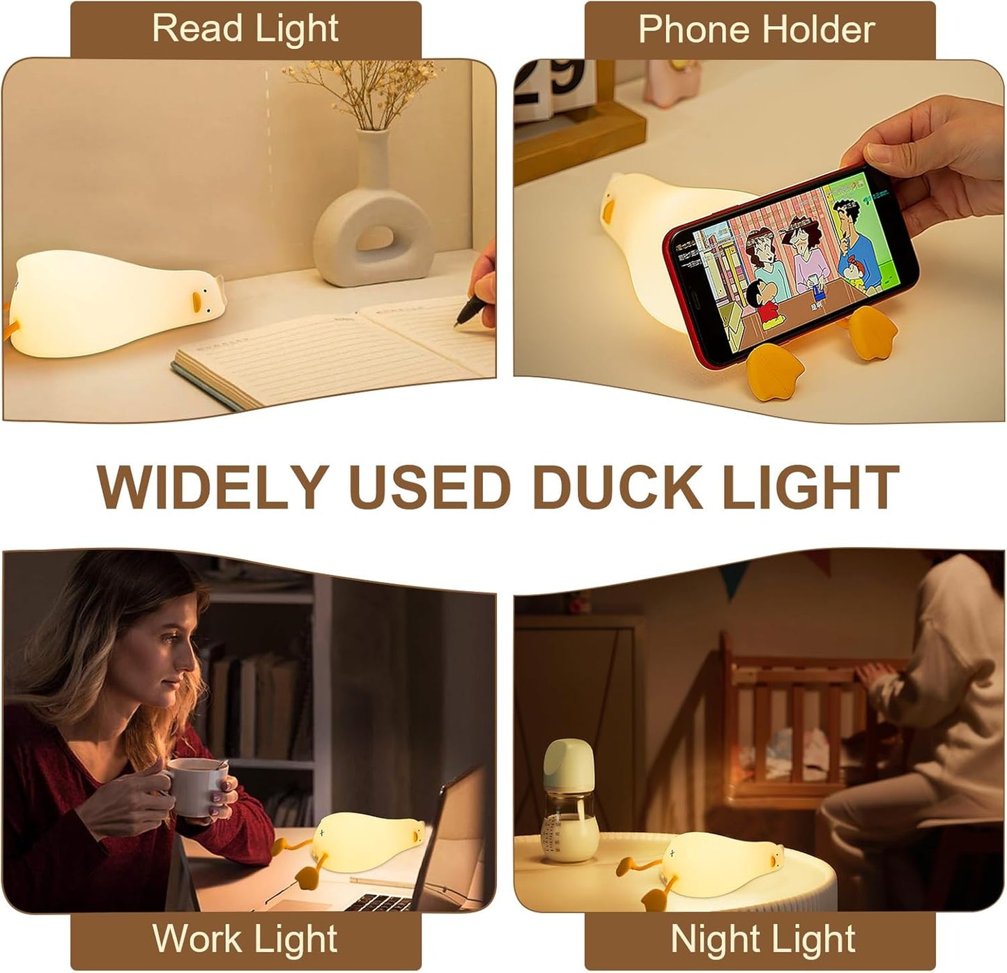 Duck Night Light, Rechargeable Silicone Duck Lamp with Touch Control, Squishy LED Nursery Nightlight, Dimmable Bedside Tap Lamp for Kids Room, Baby Breastfeeding, Bedroom Decor Gift