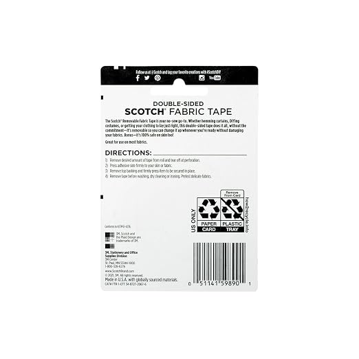 Scotch Removable Fabric Tape, 3/4 in x 180 in, Removable and Double Sided