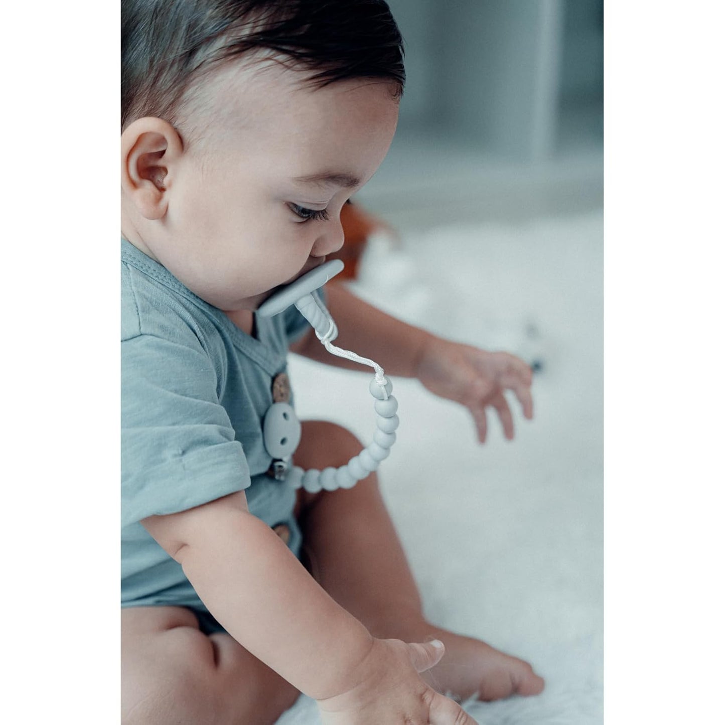 Comfy Cubs Pacifier Clips 2 Pack - 100% Food Grade Silicone Baby Pacifier Clips, BPA & PVC Free - CPSIA Certified, Lightweight and Flexible Baby Gifts - Slate