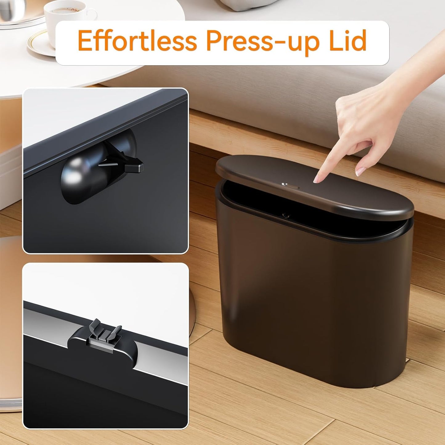 Yieach Black Slim Bathroom Trash Can With Lid 3.17 Gallon,Skinny Small Kitchen Garbage Can and Pet/Dog Proof Trashcans for Office,RV,Bedroom and Dorm,12L Plastic Covered Trash Can and Wastebasket,2PCS