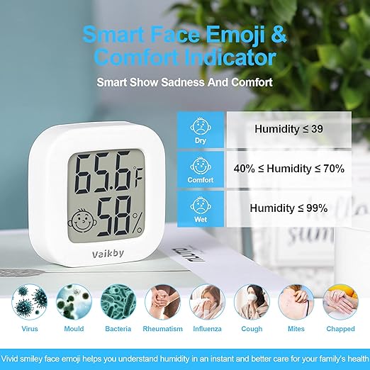 Vaikby Indoor Thermometer 4Pack, Humidity Gauge Meter Digital Hygrometer Room Thermometer for Home, Hight Accurate Temperature and Humidity Monitor for Greenhouse, Reptile, Humidors, Cellar, Office