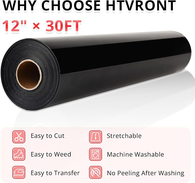 HTVRONT Black HTV Heat Transfer Vinyl Roll