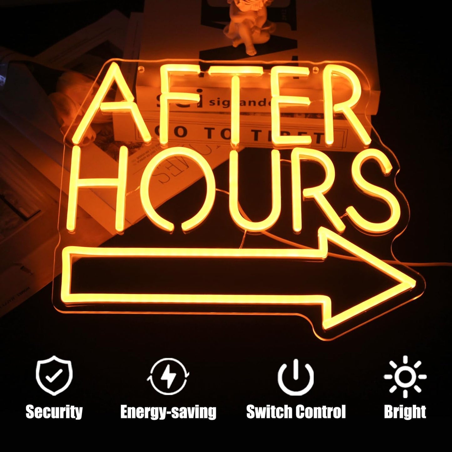 After Hours Neon Sign Bar LED Neon Lights Signs Orange Letter with Arrow Neon Signs for Wall Decor Dimmable Neon Wall Light for Club Pub Man Cave Bar Garage Party Decor Business Sign
