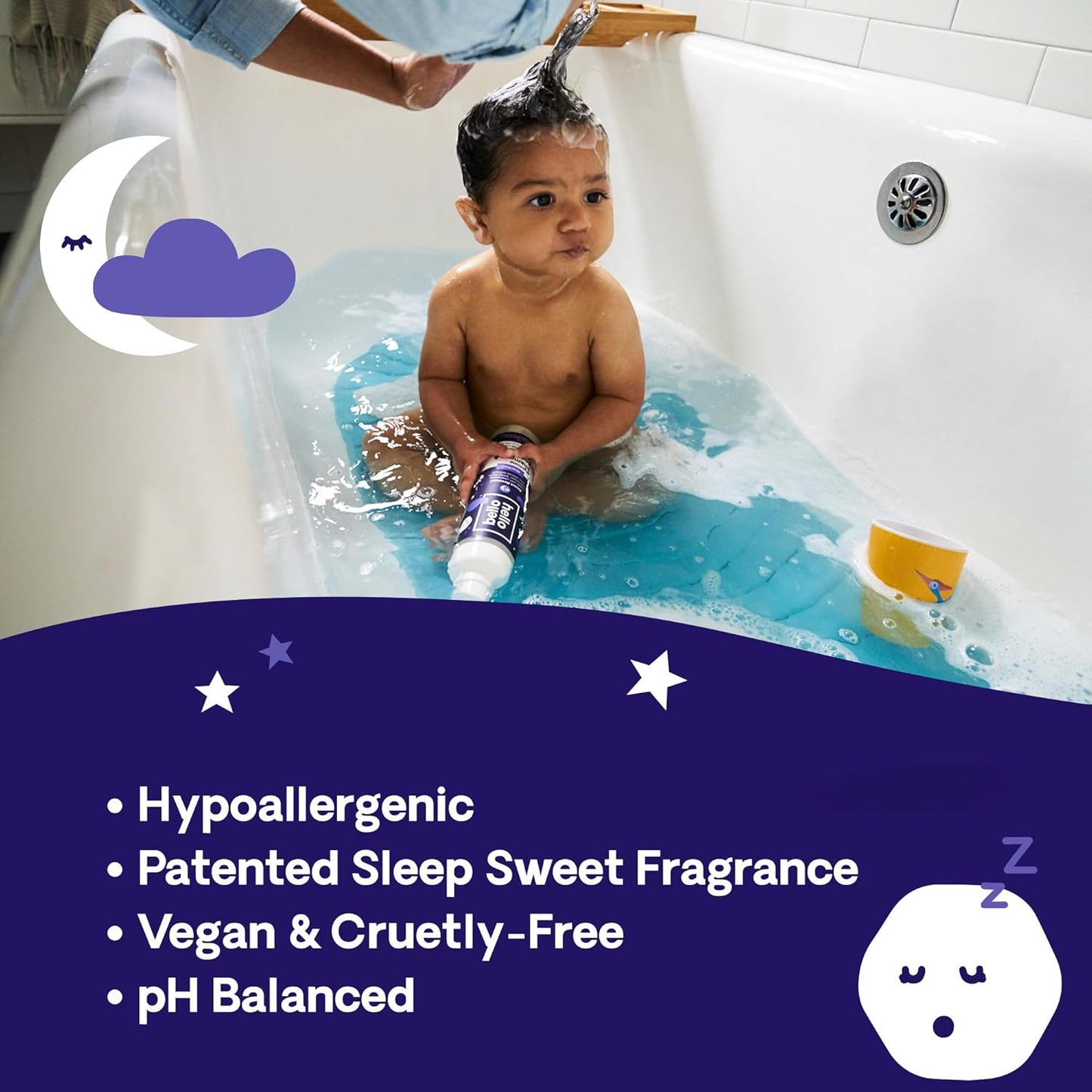 Hello Bello Nighttime Bubble Bath - Gentle Hypoallergenic Formula for Babies and Kids - Vegan and Cruelty-Free - Sleep Sweet Scented - 10 fl oz (Pack of 2)