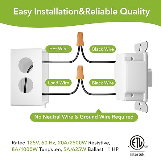 HBN 60 Minute Spring Wound Countdown Timer Switch for Bathroom Exhaust Fan, in-Wall Mechanical Light Switch Timer, No Neutral Required, Wall Plate Included, ETL Listed