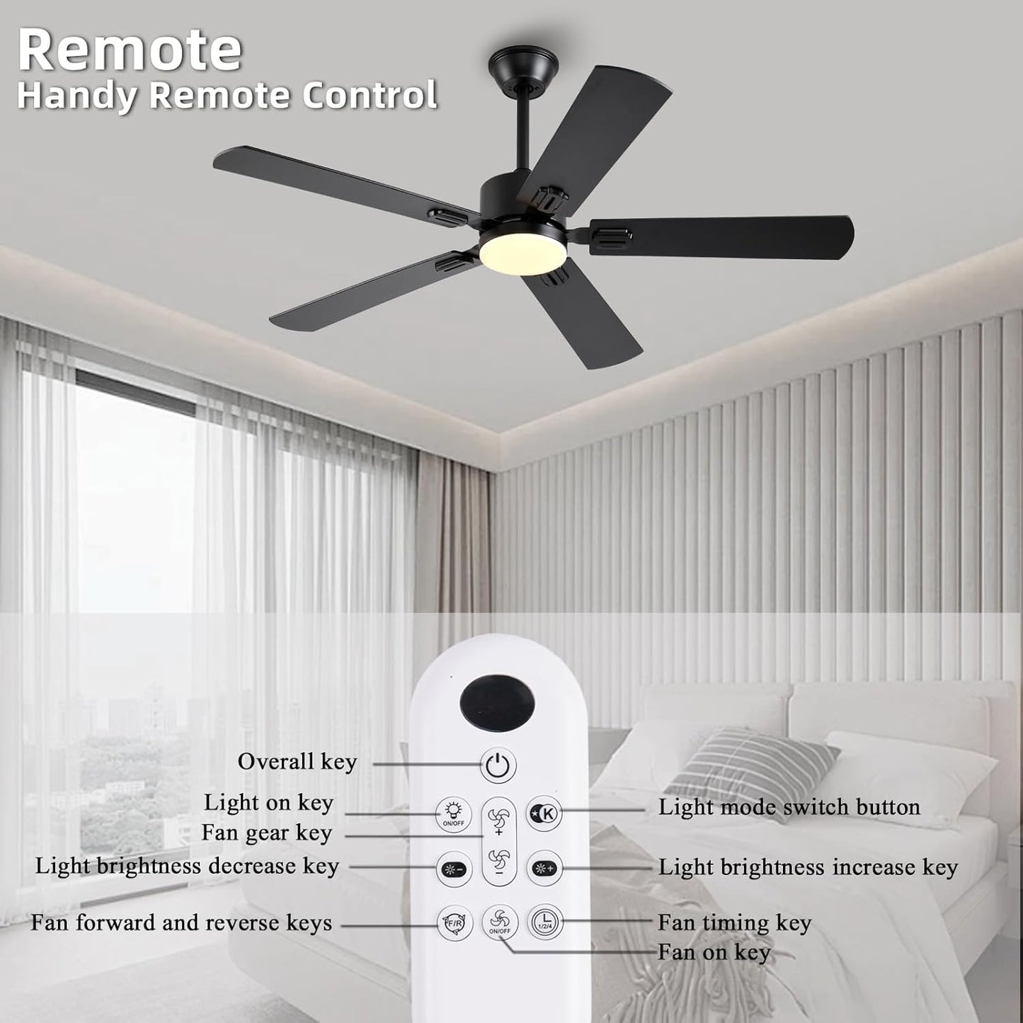 52 inch Modern Ceiling Fans with Lights APP/Remote Control, Low Profile Reversible 6 Speeds Ceiling Fan Light for Indoor/Outdoor Patio Bedroom Living Room,Black