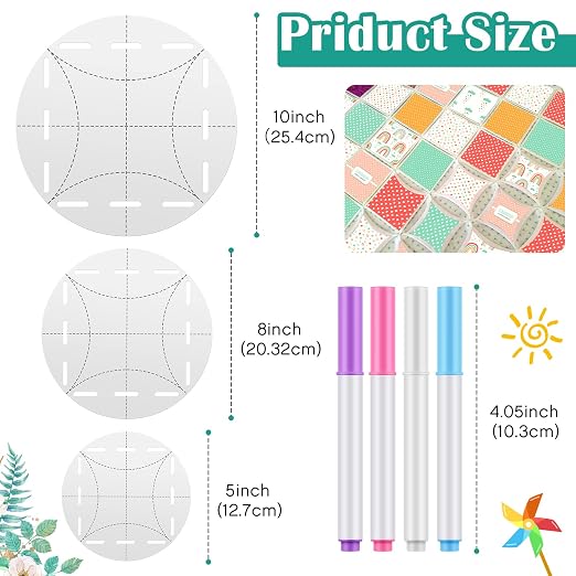 7 Pcs Quilt Circle Template Fabric Marking Pens Set Including Round Acrylic