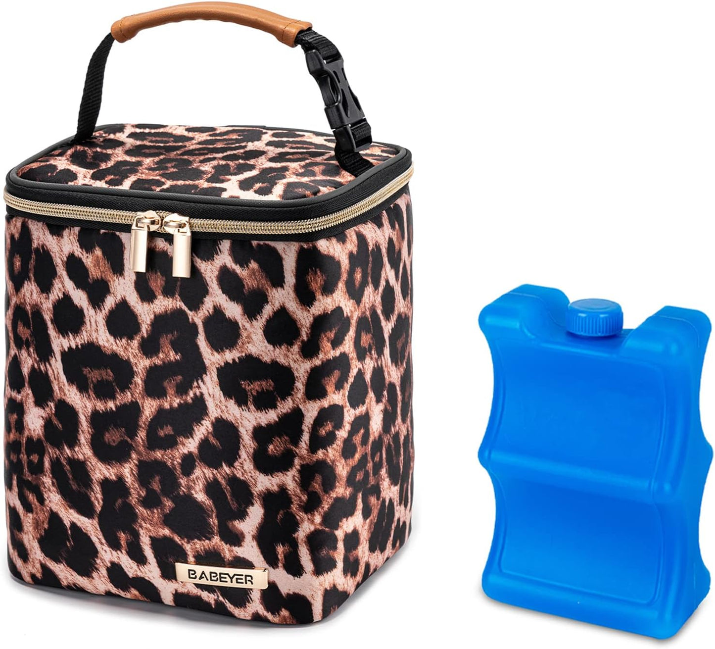 BreastMilk Cooler Bag with Ice Pack Fits 4 Baby Bottles Up to 9 Ounce, Baby Bottle Bag for Nursing Mom Daycare-Leopard Print