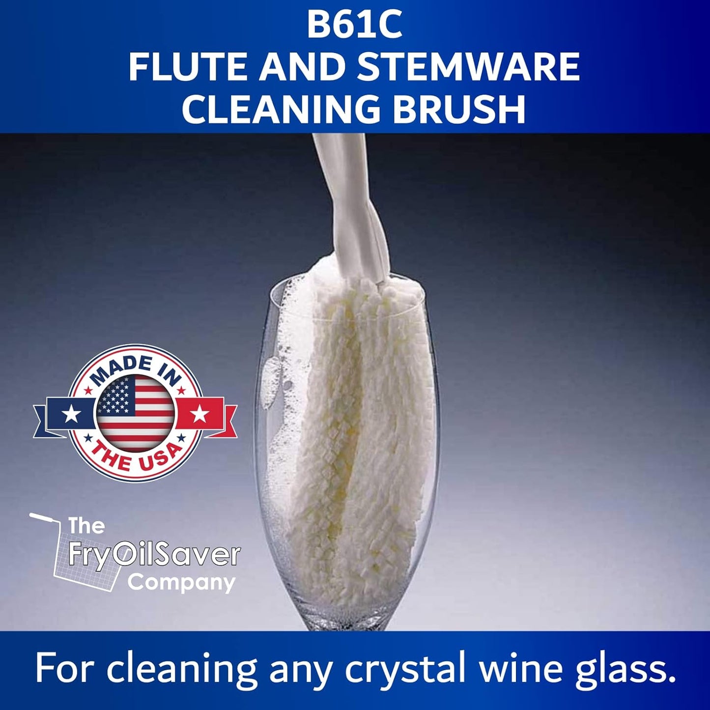 Set of 2 Crystal Stemware & Goblet Glass Cleaning Brush Kit - Non-Scratch Foam Wine Glass Brushes for Washing Glasses, Decanter, Mug, Stemware - for Home, Restaurant, Bar, Hotel - by FryOilSaver Co.