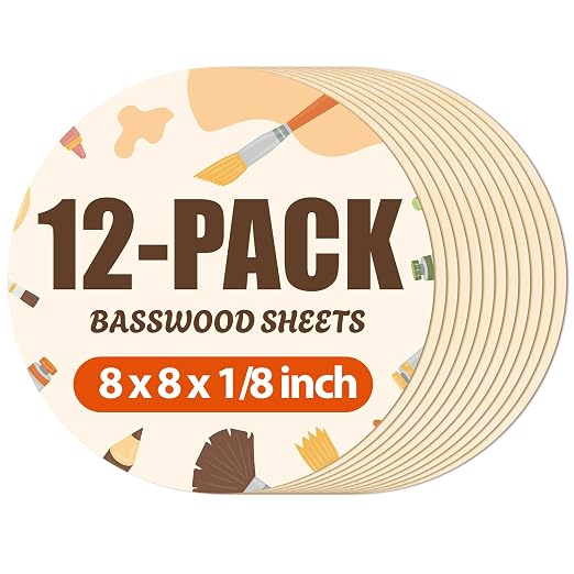 Rowood 12 Pack Round Basswood Sheets, 3mm Basswood
