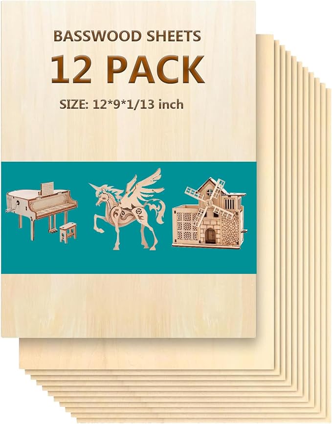 12 Pack Basswood Sheets 9"x12"x1/13, 2mm Basswood