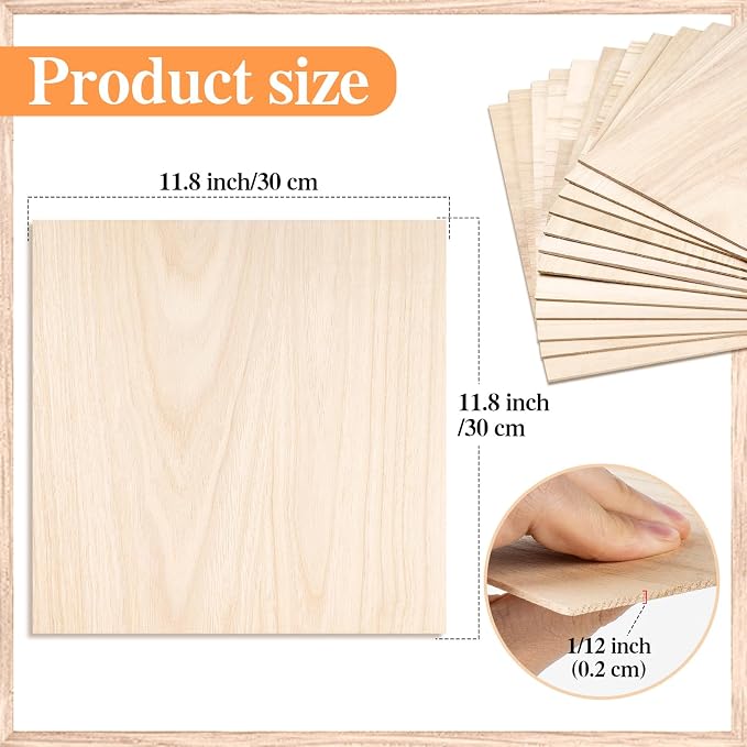 Balsa Wood Sheet, 32 Pack Plywood Board, Basswood Sheets 12X12X1/12 Inch