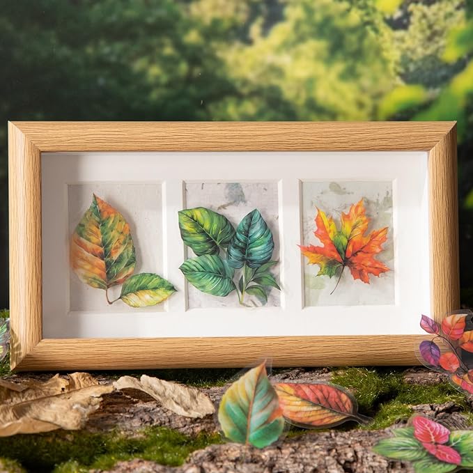 90PCS Leaf PET Stickers — Botanical Designs from Tropical Green to Autumn Maple