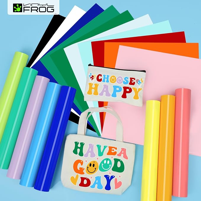 VINYL FROG 18 Sheets Heat Transfer Vinyl Bundle 12"x10" Matte HTV Vinyl Packs