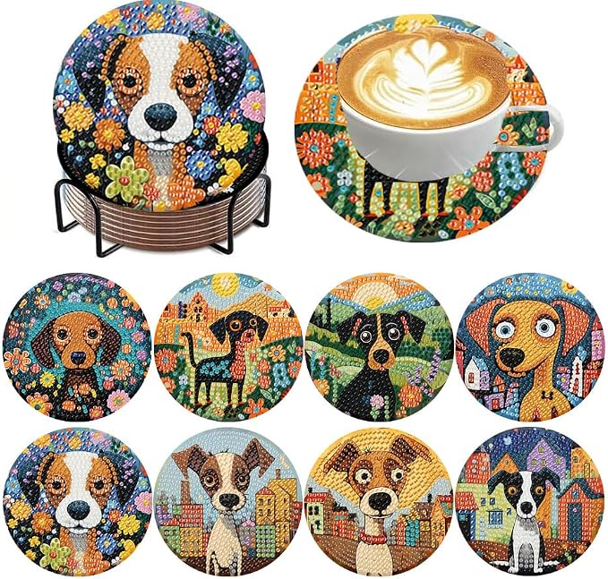 ijbnhd 8 PCS Dog Diamond Art Coasters Diamond Painting Coasters | Diamond